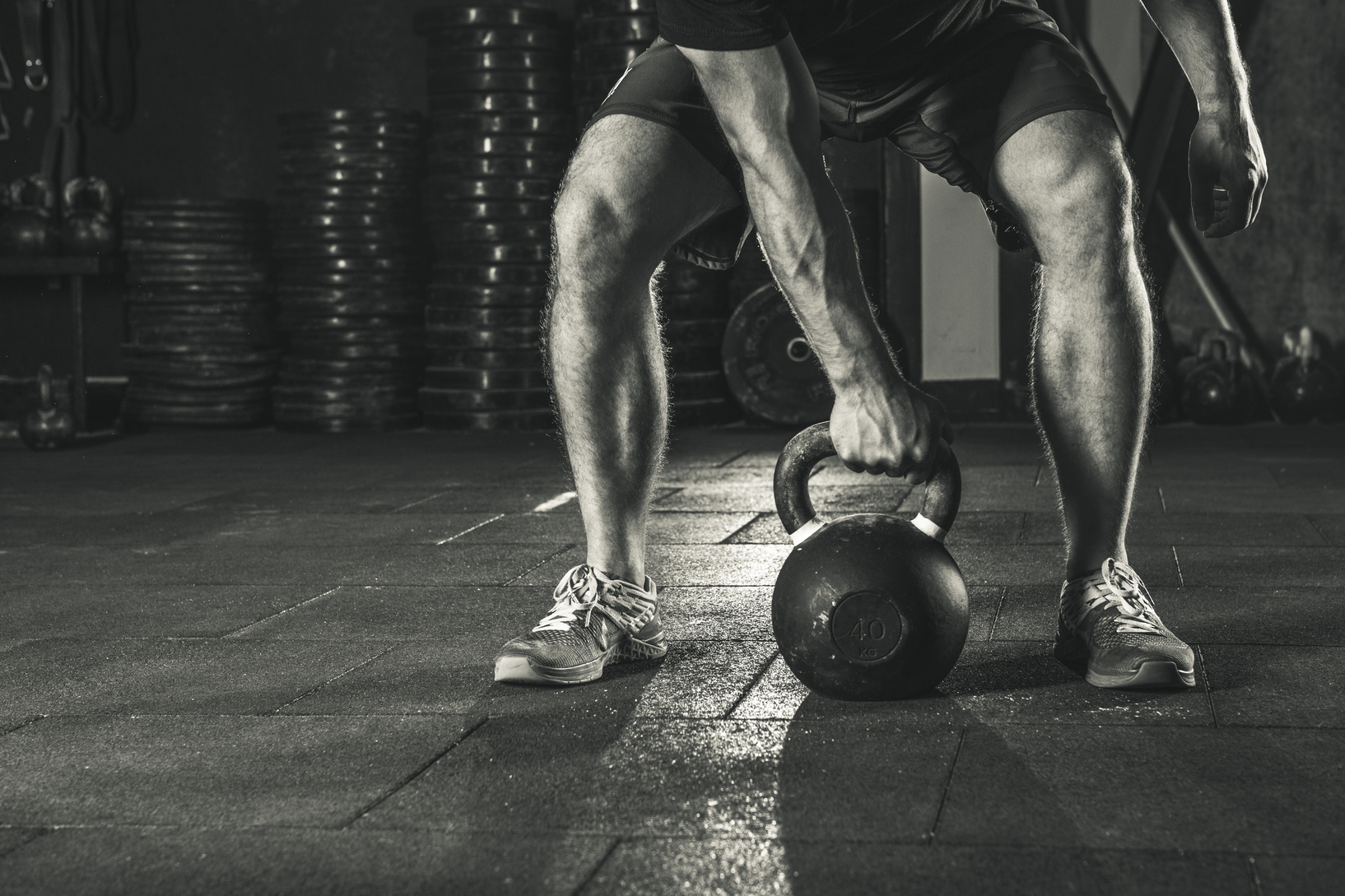 kettlebell training in gym.
